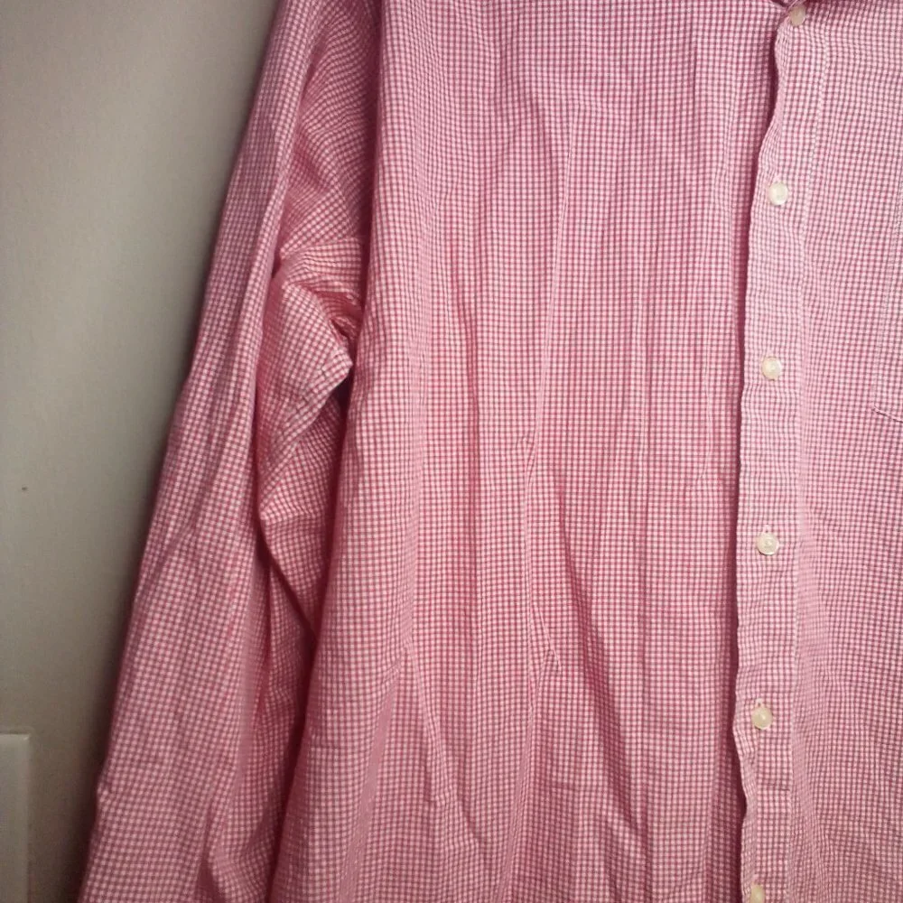 Tommy Hilfiger Button Up Shirt 17 34-35 XL Long Sleeve Gingham Plaid Red White